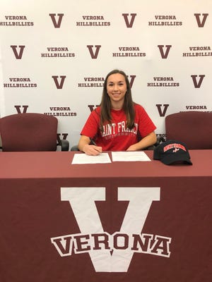 Verona's CC Courter signs her National Letter of Intent to play at St. Francis.