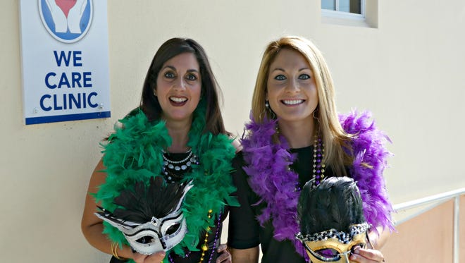 2018 We Care Mardi Gras celebration co-chairs Hala Laviolette, Vice President Commercial Relationship Manager at CenterState Bank and Elizabeth White, Home Health Coordinator with Nurse On Call.