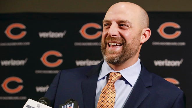 Jan 9, 2018; Lake Forest, IL, USA; Chicago Bears head coach Matt Nagy speaks during the press conference at Halas Hall.