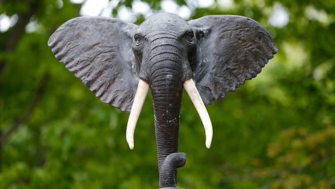 An elephant statue sits atop the entrance gate to the African Queen at 2829 S. Lone Pine just north of Battlefield Road.