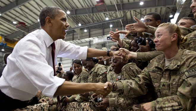 President Barack Obama greets U.S. troops in "The Final Year."
