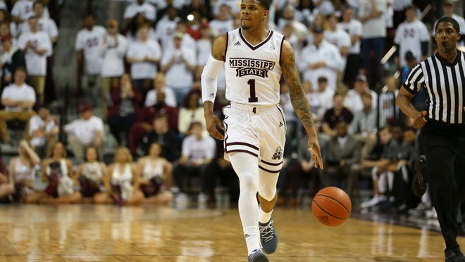 Mississippi State Bulldogs guard Lamar Peters (1) brings the ball up court during the first half against the Mississippi Rebels at Humphrey Coliseum. Mandatory Credit: Spruce Derden-USA TODAY Sports