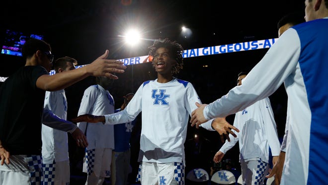 Shai Gilgeous-Alexander #22 of the Kentucky Wildcats is introduced prior to the game against the Virginia Tech Hokies at the Rupp Arena in Lexington on Saturday, Dec. 16, 2017.