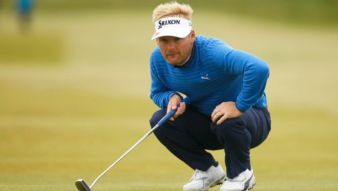 Denmark's Soren Kjeldsen lines up a putt on the 8th hole during round three of the Irish Open Golf Championship at Royal County Down, Newcastle, Northern Ireland.