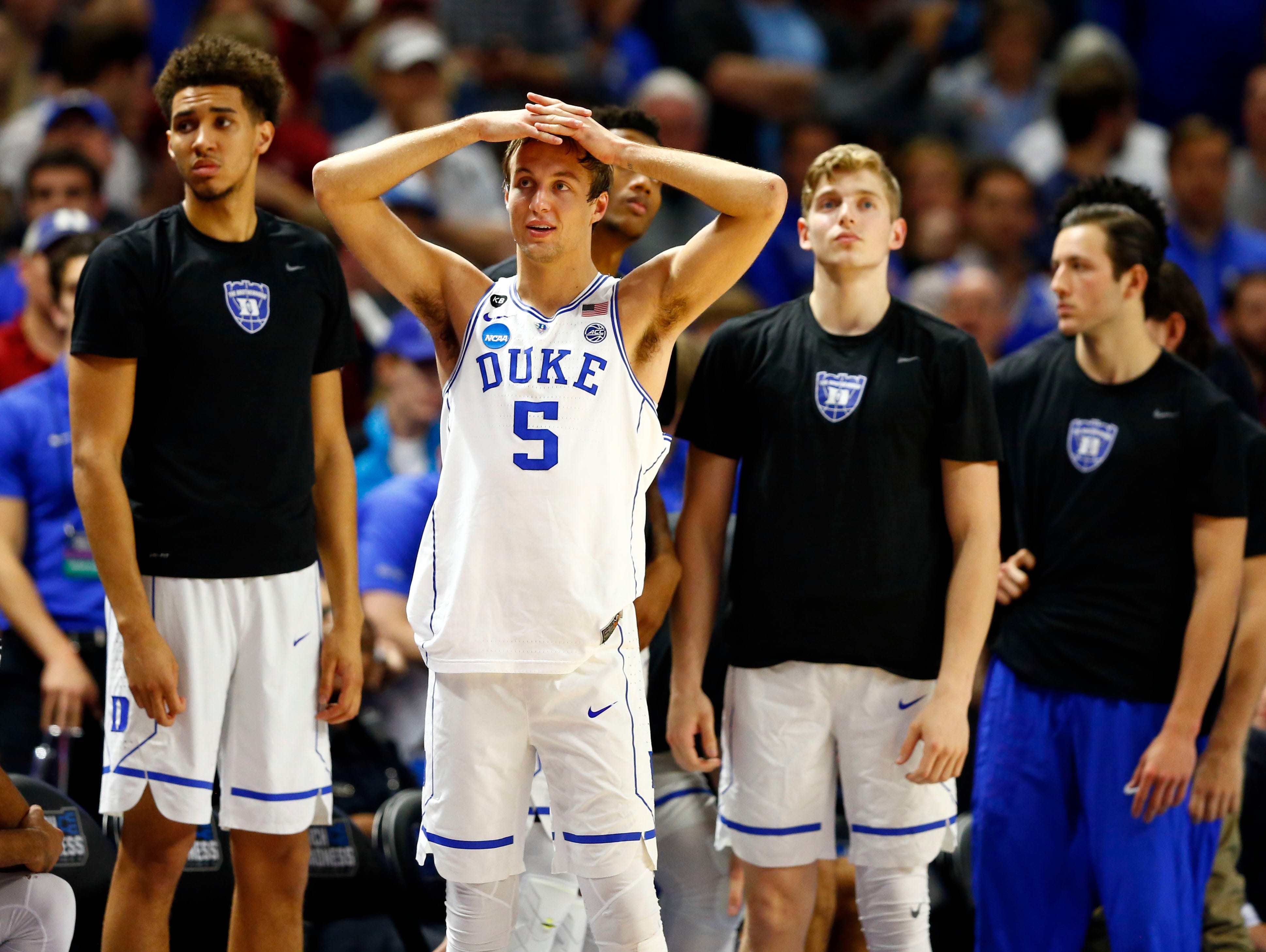 Duke Blue Devils guard Luke Kennard looks on as the season goes up in smoke.