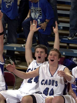 2004: Crestwood Cresco's bench celebrates their Class 3-A semifinal victory over Fairfield.