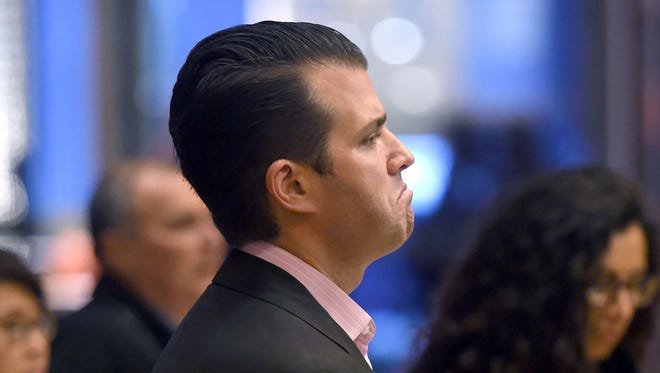 This file photo taken on Nov. 15, 2016 shows Donald Trump Jr. arriving at Trump Tower for meetings with his father, President-elect Donald Trump, in New York.