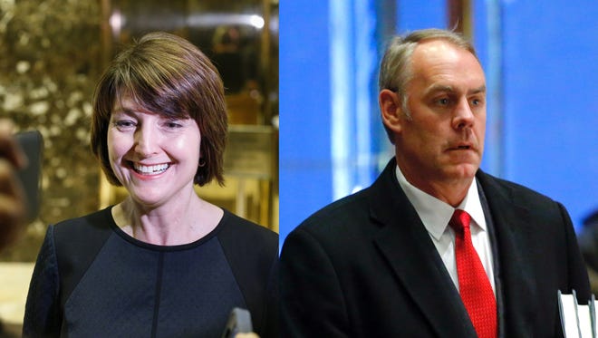 Congresswoman Cathy McMorris Rodgers, left, and Rep. Ryan Zinke, right,  who have been considered for Interior Secretary, both have connections to Oregon.