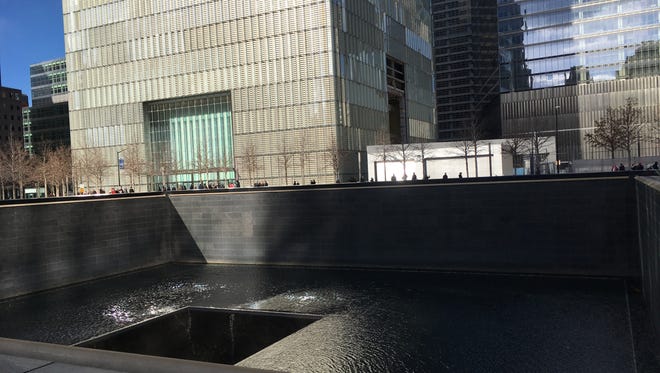 The North Pool at the 9/11 Memorial in New York City in March 2017. The 16-acre memorial plaza on the site of Ground Zero in lower Manhatten was designed by architect Michael Arad and the Berkeley-based landscape architecture firm Peter Walker and Partners.