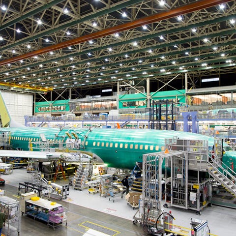Workers at Boeing's Renton, Wash., factory build a