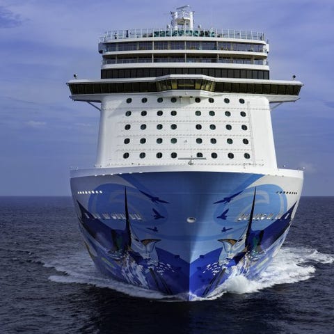 A view of Norwegian Escape as seen from its front.