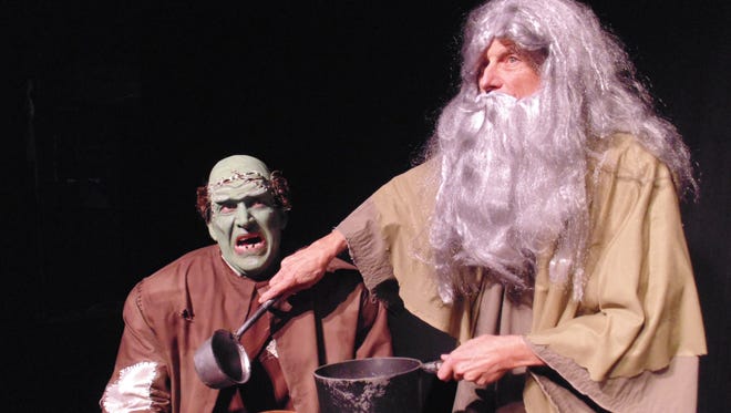 Keith Berfield (left) and Chris Mazzella as the Monster and the Hermit in Barn Theatre's “The New Mel Brooks Musical Young Frankenstein.”