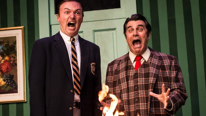 Dillon Yuhasz, left, and Michael Bernard star in Santa Barbara City College’s production of “One Man, Two Guvnors” on stage through Oct. 28 at the Garvin Theatre in Santa Barbara.