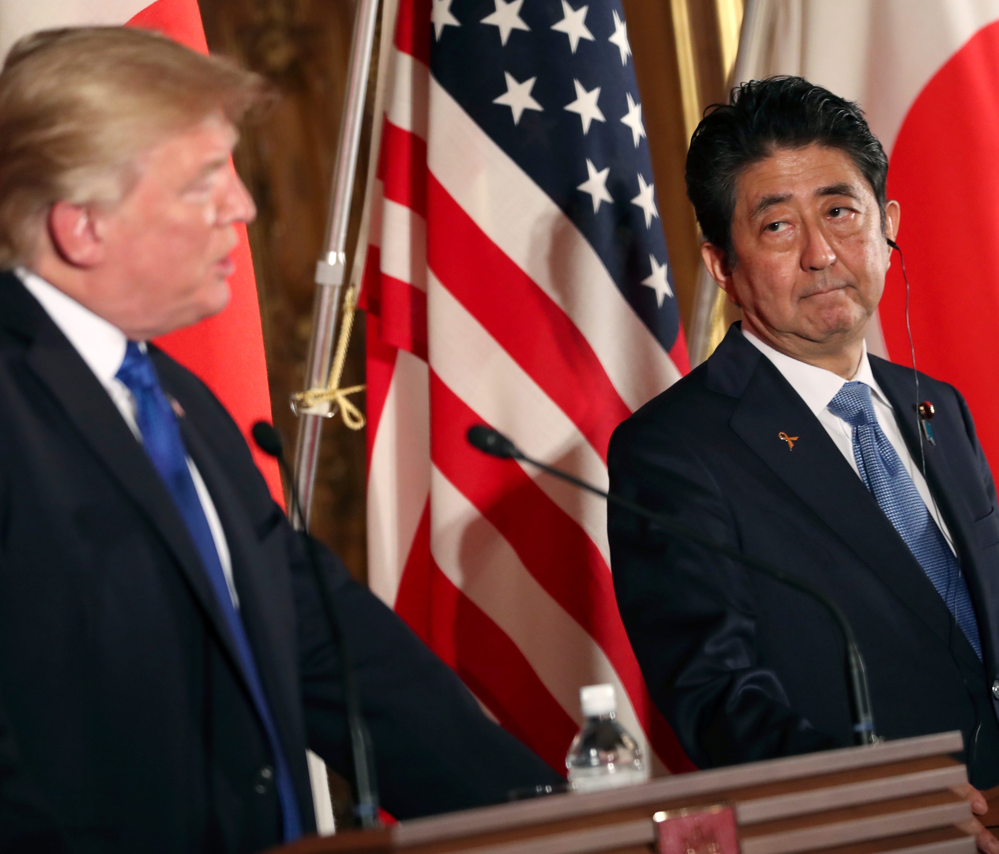 President Trump and Japanese Prime Minister Shinzo Abe at their news conference.