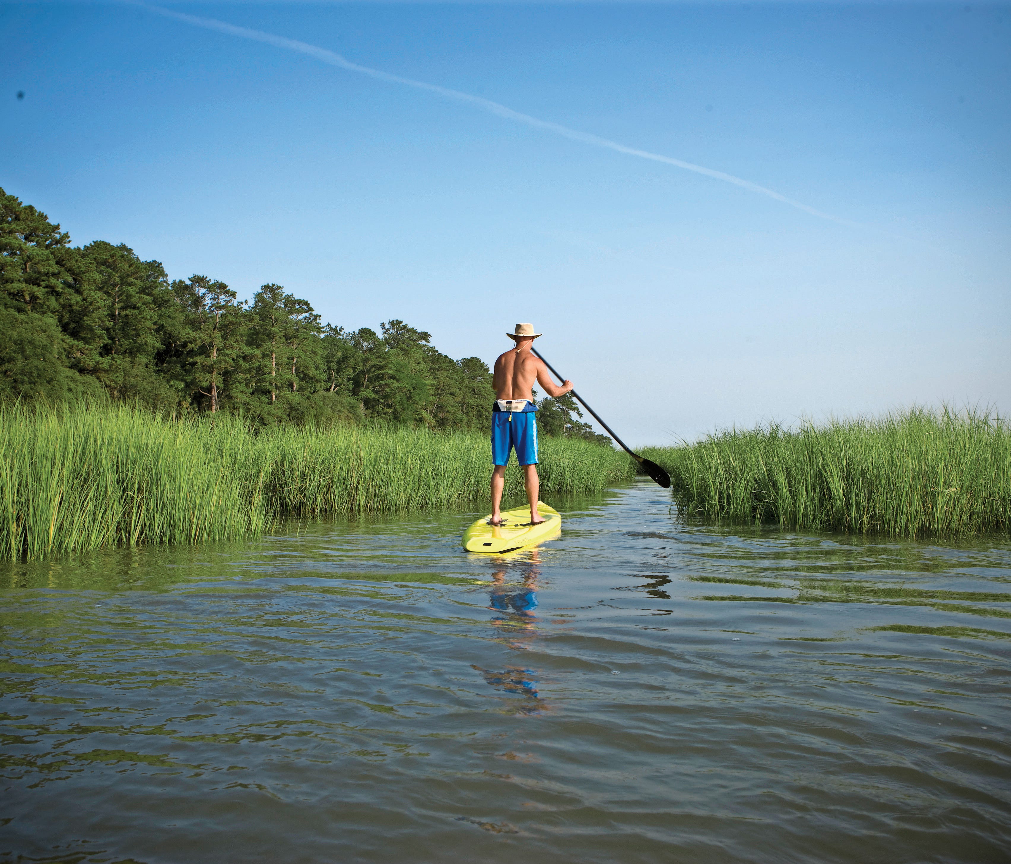 Meader on a paddleboard on the May River, in South Carolina's small but spectacular Bluffton.