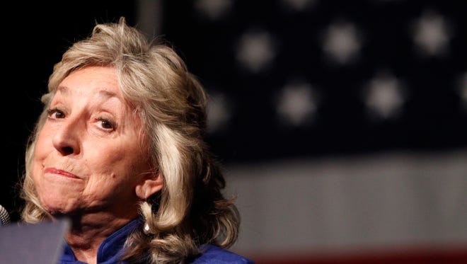 U.S. Rep. Dina Titus, D-Nev., thanks supporters after being re-elected during the election watch party for the Nevada State Democratic Party at the Studio Ballroom at the MGM Grand casino-hotel in Las Vegas Tuesday, Nov. 4, 2014. (AP Photo/Las Vegas Review-Journal, Erik Verduzco) ORG XMIT: NVLAS106