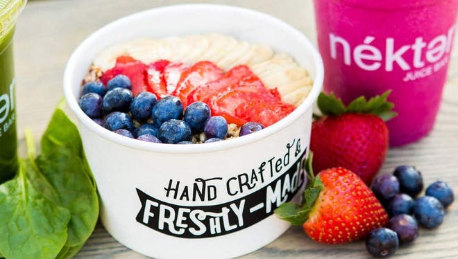 Nekter Juice Bar serves juice, smoothies, cold-brew coffee and açai bowls.