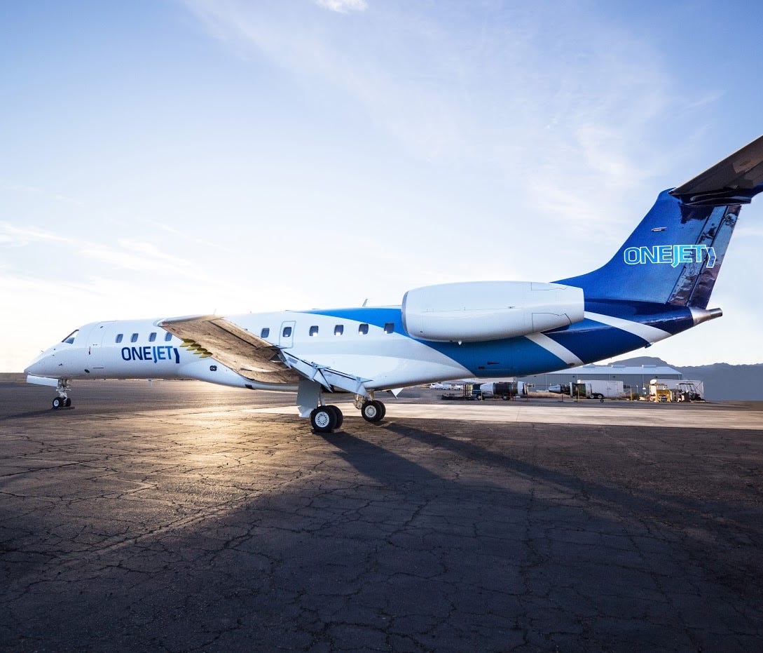 This undated photo shows an Embraer ERJ135 regional jet in the colors of OneJet.