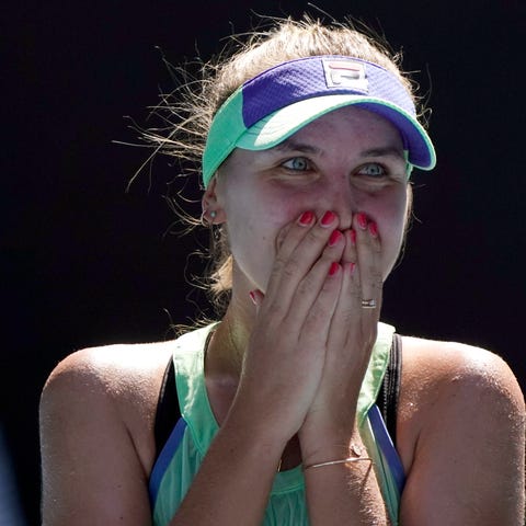 Sofia Kenin of the U.S. reacts as she is interview