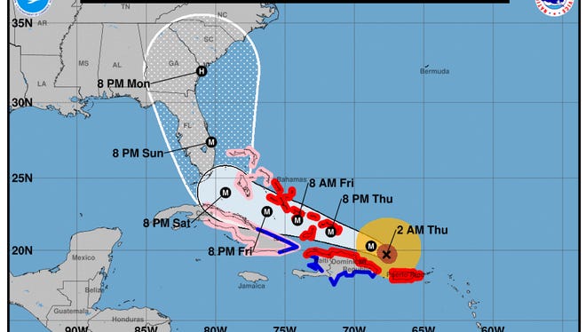 The forecast cone of Hurricane Irma for 2 a.m. Thursday, Sept. 7, 2017.