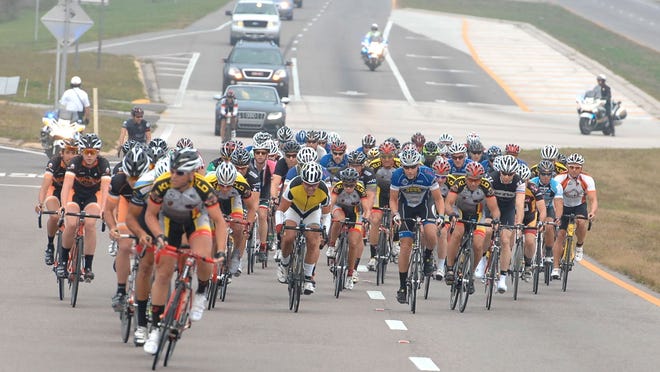 Riders take to the causeway during last year’s Grand Fondo Cyclinb event through Brevard County.