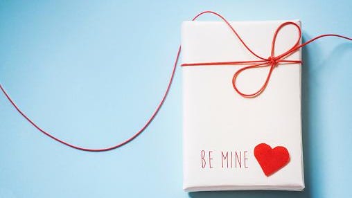 Valentine's Day gift parcel with red heart decoration