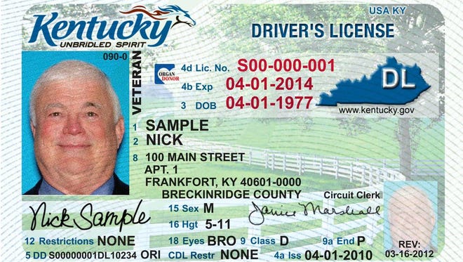 A sample Kentucky driver's license.