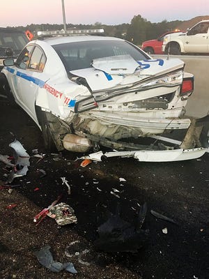 A Jackson police car was struck from behind on I-55 in south Jackson, Miss.