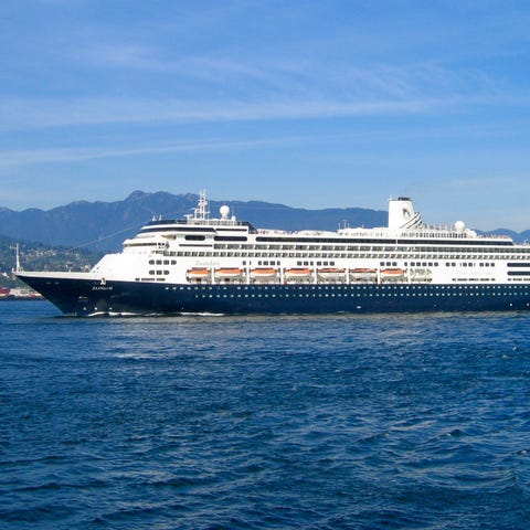 Zaandam is shown here departing Vancouver early in
