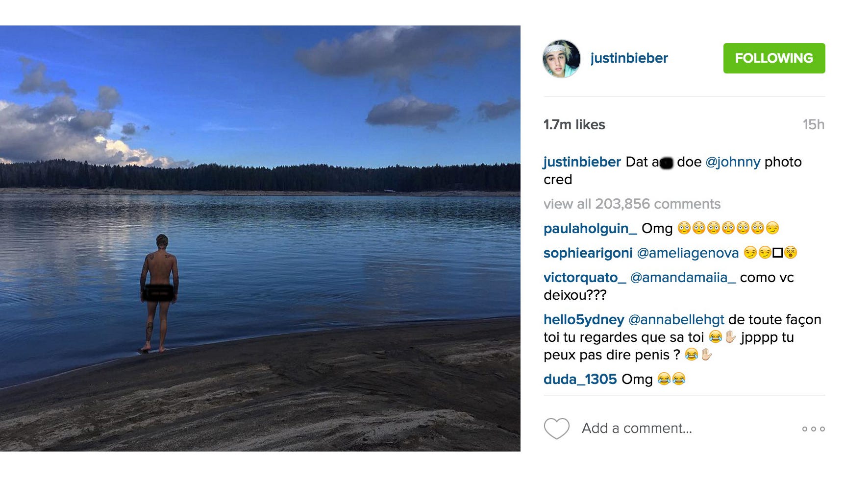 Justin Bieber's bum is back on Instagram