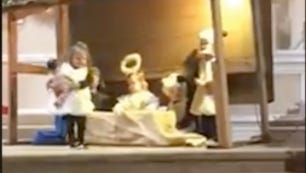 In a hilarious church Nativity scene at First Baptist Church of White Pine, the sheep took baby Jesus, causing Mary to rush to his rescue.
