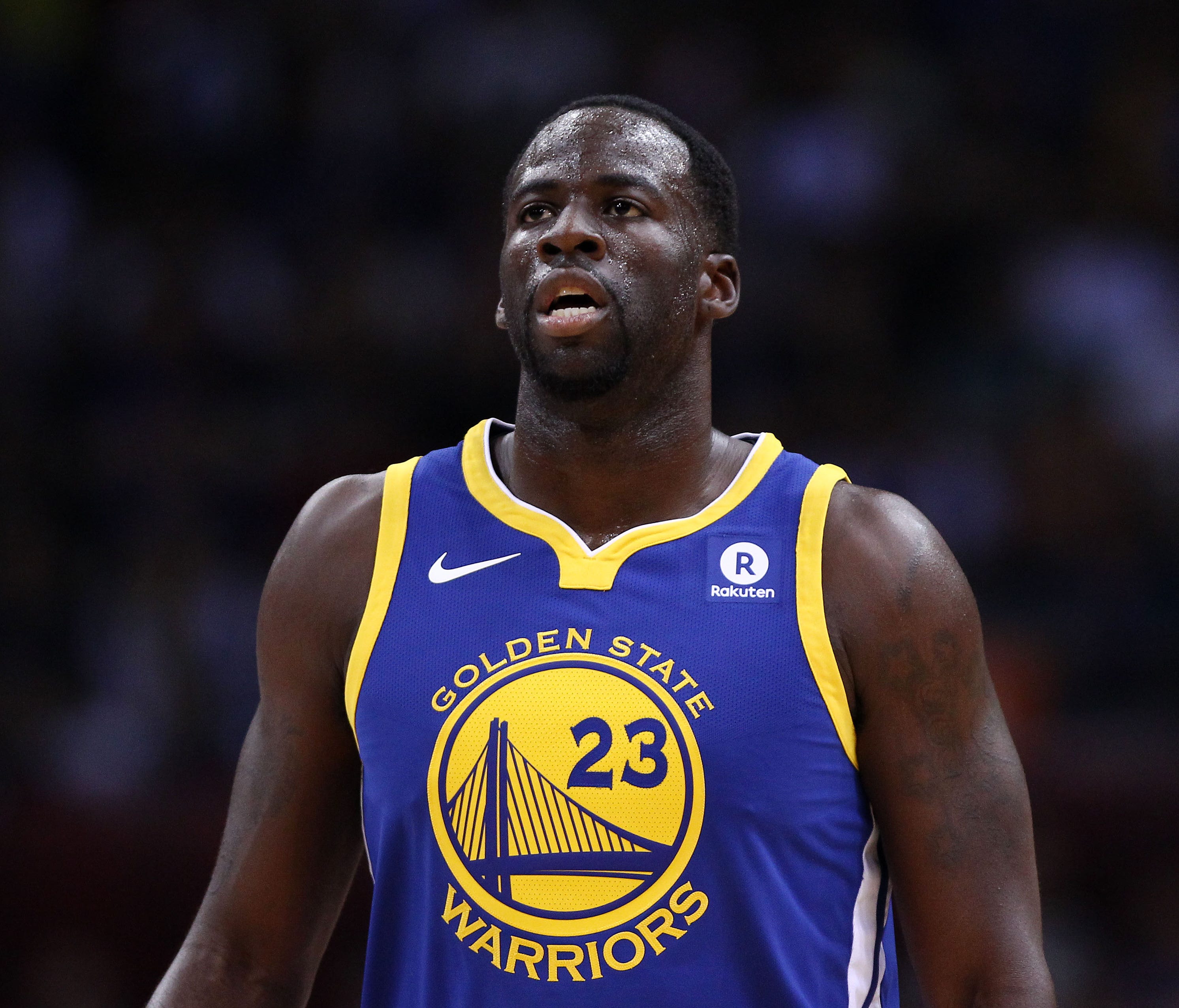 Draymond Green of the Warriors looks on during the game against the Timberwolves in Shenzhen, China.