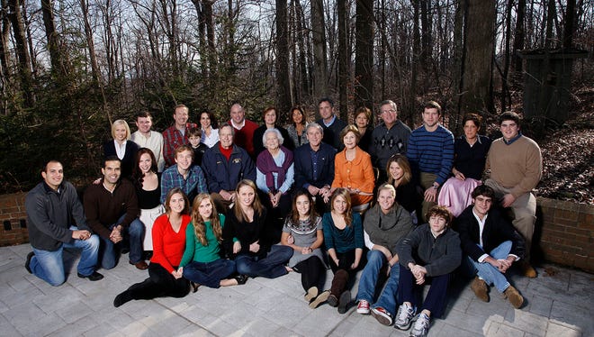 Barbara and George Bush and their family, on Christmas Day 2008 at the presidential retreat at Camp David.