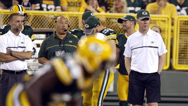 Green Bay Packers General Manager Ted Thompson likes to be on the field to watch players during the preseason.