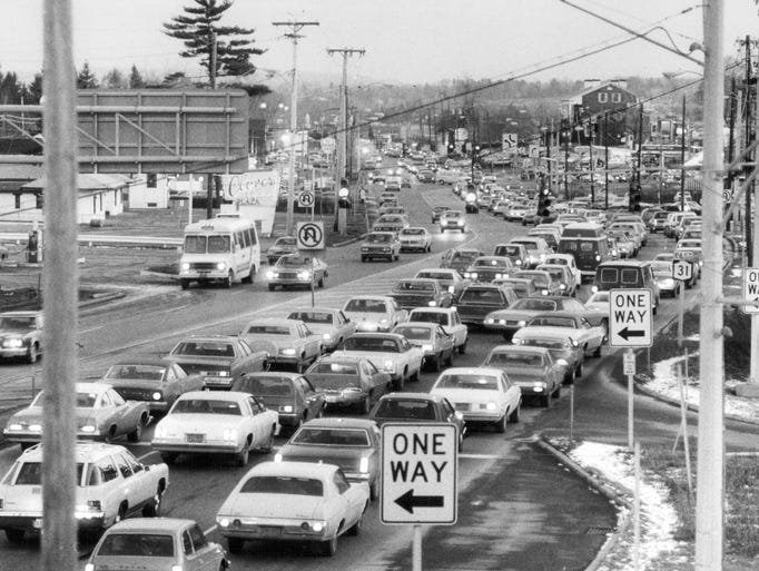In this photo from 1978, bumper-to-bumper traffic jams