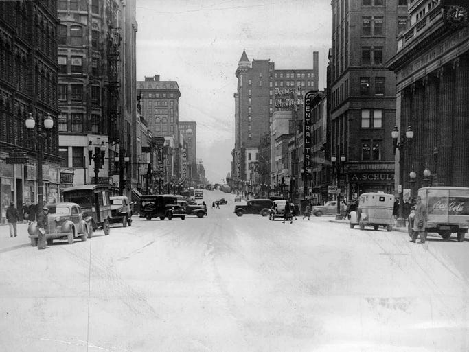Main Street in Rochester is covered by salt after an