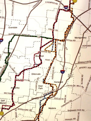 A map showing the original pipeline routes (lighter lines) and new modified routes.