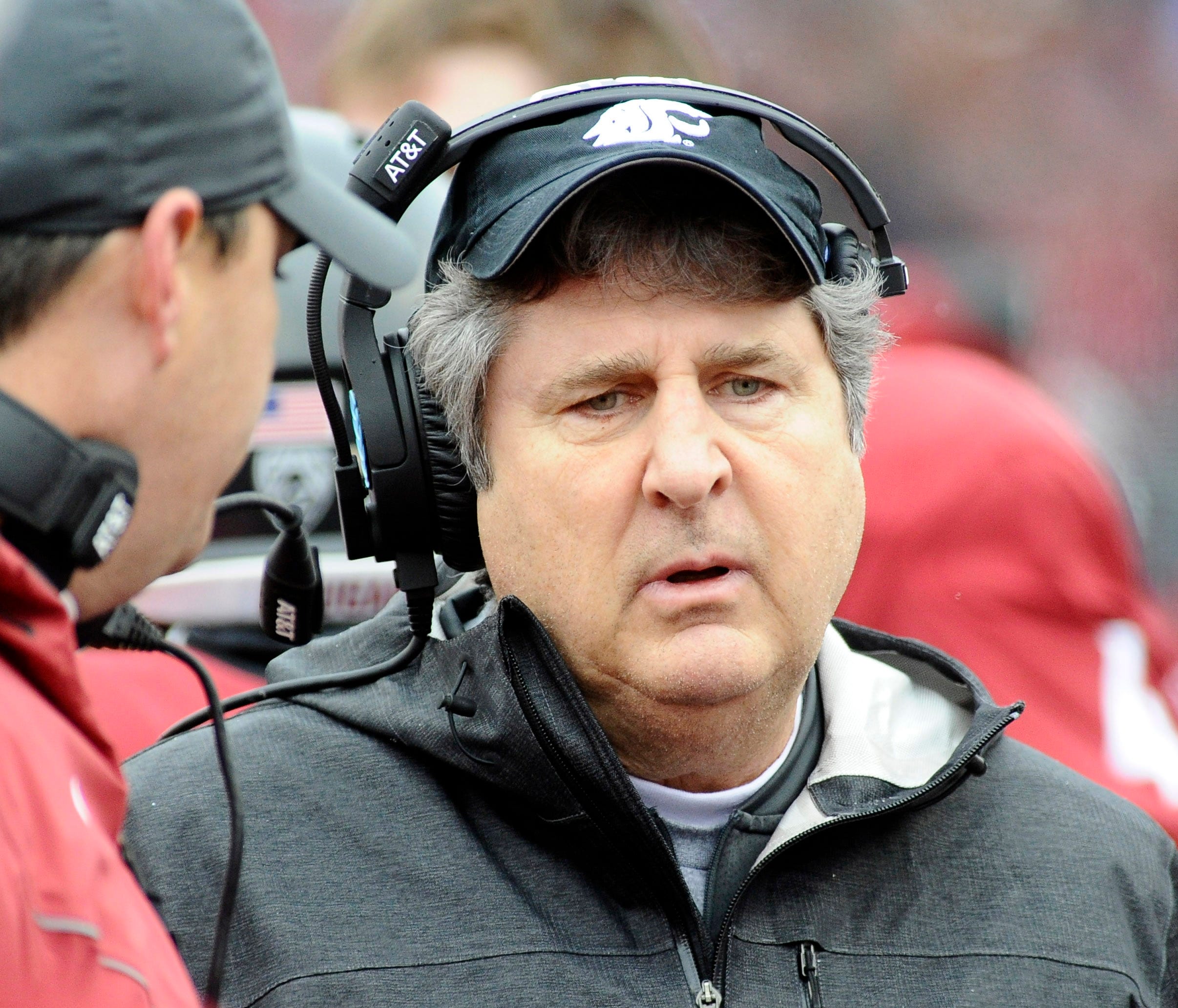 Nov 4, 2017; Pullman, WA, USA; Washington State Cougars head coach Mike Leach looks on during a game against the Stanford Cardinal at Martin Stadium. Mandatory Credit: James Snook-USA TODAY Sports ORG XMIT: USATSI-360047 ORIG FILE ID:  20171104_pjc_a