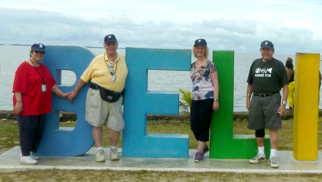 From left, Susan Saraquse of Southfield, Peter Santoro of Oak Park along with Judi and Don Davis of West Bloomfield  took he D to a beach in the Buttonwood Bay Area, Belize City, Belize while on a cruise in January 2016.