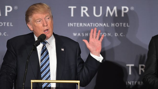 Donald Trump speaks at his new hotel in Washington on Oct. 26, 2016.
