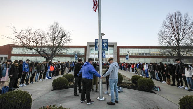A prayer circle at Paducah Tilghman High School held a prayer circle on Wednesday morning at the school for students at Marshall County High School where two students were killed and 18 others were injured during a shooting on Tuesday morning.January 23, 2018