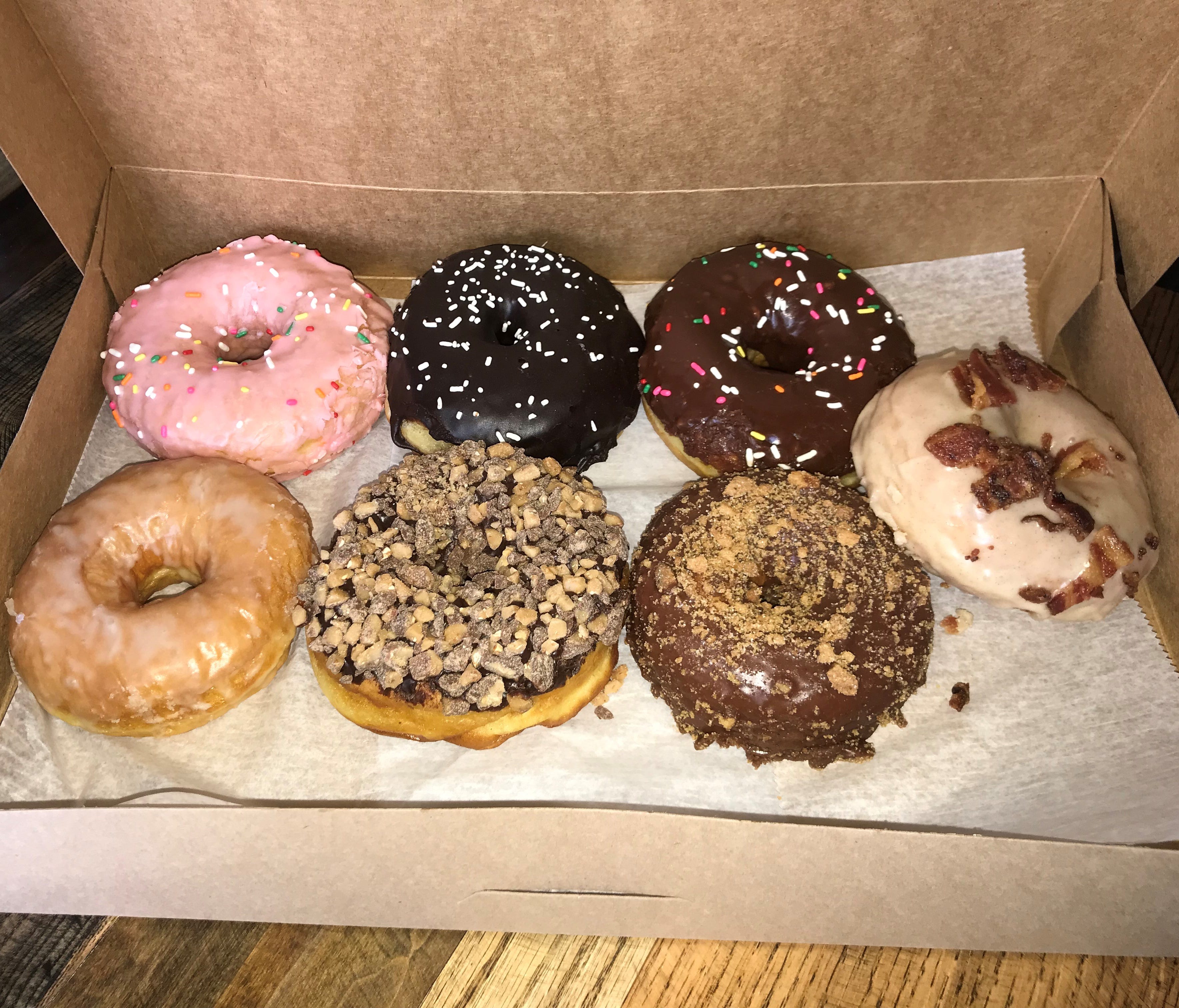 A box of seven Brewnuts offers a sampling of the flavors.