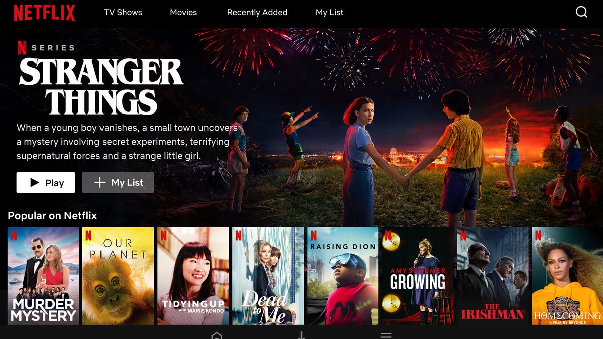 The Netflix app displaying various titles.