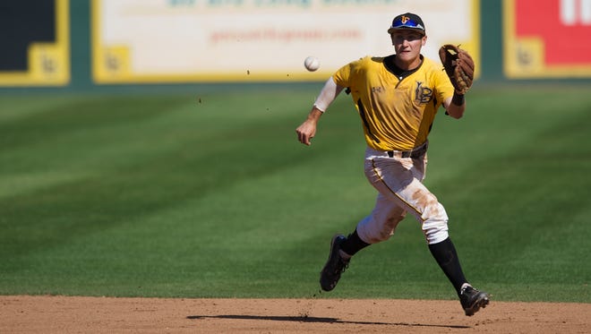 Garrett Hampson, shown with Long Beach State, was named the California League Player of the Week.