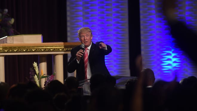 Republican presidential candidate Donald Trump addressed the congregation at Greater Faith Ministries International in Detroit on Saturday.