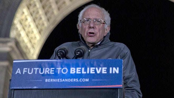 Democratic presidential candidate Sen. Bernie Sanders, I-Vt., speaks at a campaign rally in New York on Wednesday.