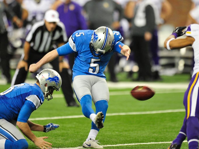 Lions kicker Matt Prater boots a field goal in the