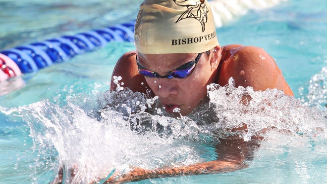 Bishop Verot's Santi Corredor competes in the boys 200 IM during the 2014 FHSAA District 9 Class 1A Championships at Sam Fleishman Regional Sports Complex on Tuesday. 