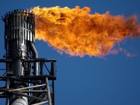 Excess methane is often burned off from oil and gas production and distribution systems.