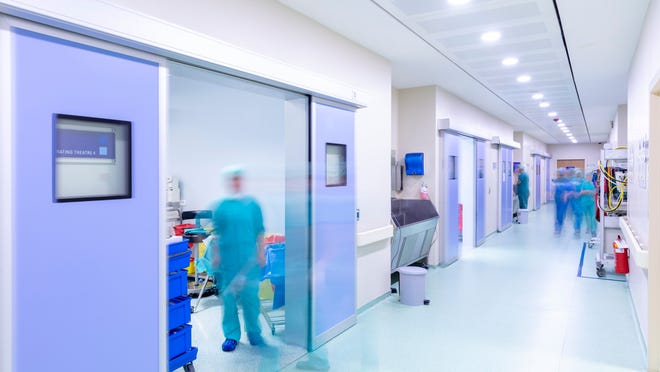 A hospital operating room corridor.